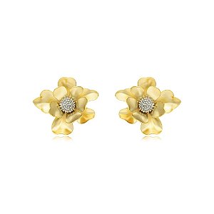 Brinco flor ouro fosco semijoia