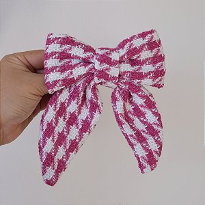 Presilha laço tecido tweed rosa