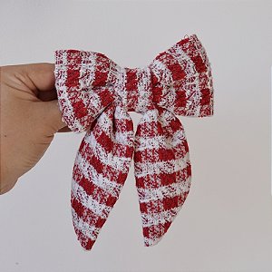 Presilha laço tecido tweed vermelho