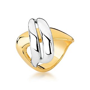 Anel X ouro e ródio semijoia
