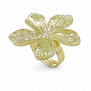 Anel ajustável flor cristal ouro semijoia