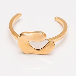 Bracelete aro rígido curvado ródio e ouro semijoia