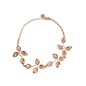 Colar choker folhas ouro semijoia