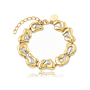 Pulseira placas curvadas ródio e ouro semijoia