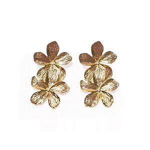 Brinco flores cristal ouro semijoia