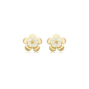 Brinco flor madrepérola zircônia ouro semijoia BA 5843