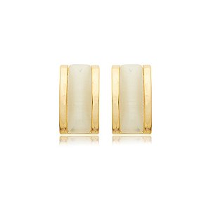Brinco retangular cristal olho de gato ouro semijoia BA 5789