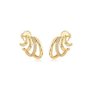 Brinco 4 aros zircônia ouro semijoia BA 5769