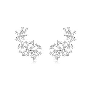 Brinco ear cuff flores zircônia ródio semijoia BA 5496