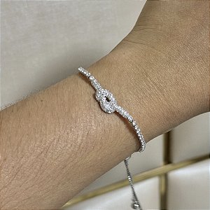 Pulseira gravatinha nó zircônia ródio semijoia PU 1097