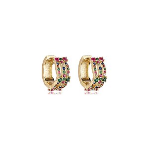 Brinco argolinha zircônia colorida ouro semijoia 17534