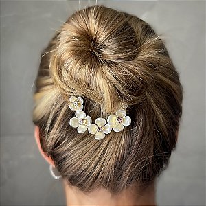 Pente coque metal florzinhas madrepérola