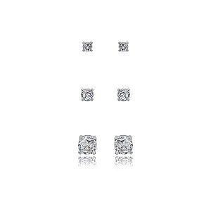 Kit 3 brincos ponto de luz zircônias ródio semijoia 24k04003
