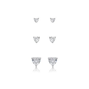 Kit 3 brincos coração zircônias ródio semijoia 24k04004