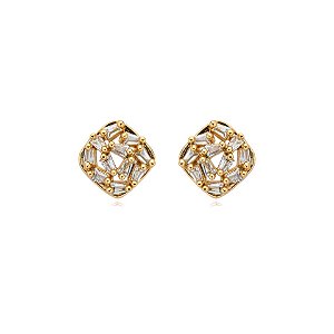 Brinco quadrado zircônia ouro semijoia 23k11050