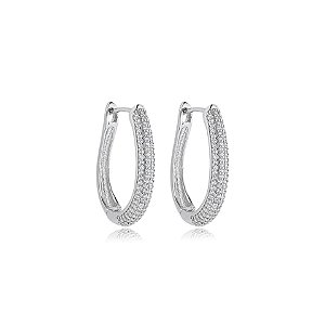 Brinco argola oval zircônia ródio semijoia 18k12023