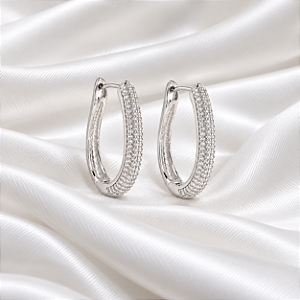 Brinco Argola Oval Zircônia Ródio Semijoia 18k12023