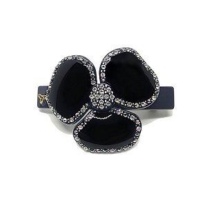 Presilha flor acetato preto com cristais