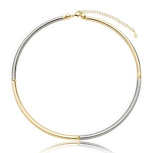 Colar choker tubo ródio e ouro semijoia 7679