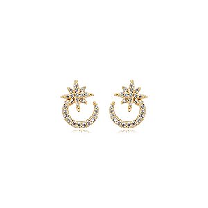 Brinco estrela zircônia ouro semijoia 24k05007