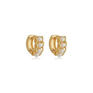 Brinco argolinha pérolas ouro semijoia 24k05022
