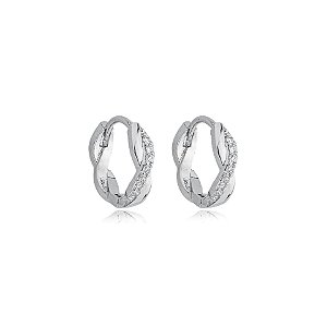 Brinco argolinha trançada zircônia ródio semijoia 24k05017