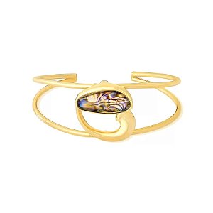 Bracelete ajustável pedra natural abalone ouro semijoia