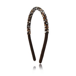 Tiara boleada vidrilho tons marrom