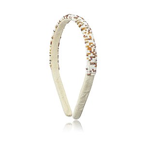 Tiara vidrilho tons marrom com branco