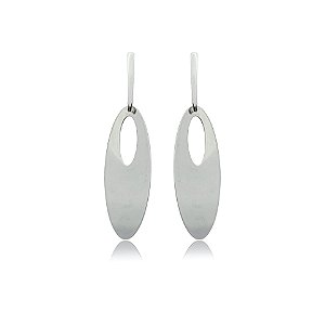Brinco palito penduricalho oval liso vazado aço inox