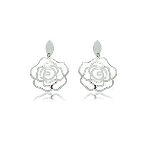 Brinco rosa vazada aço inox