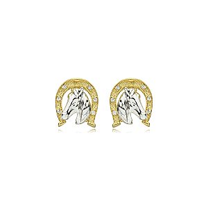 Brinco ferradura cavalo ouro e ródio semijoia