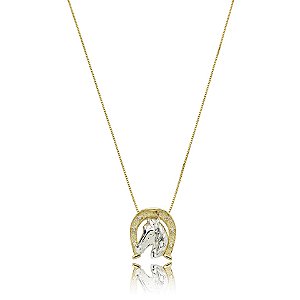 Colar ferradura cavalo ouro e ródio semijoia