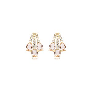 Brinco gotinhas zircônia cristal rosê ouro semijoia