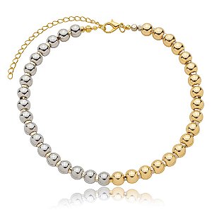 Colar choker esferas ouro e ródio semijoia C966