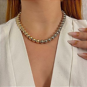 Colar choker esferas ouro e ródio semijoia C966