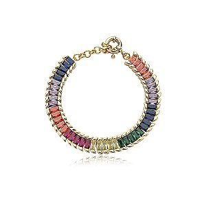 Pulseira zircônia colorida baguete ouro semijoia PU 935
