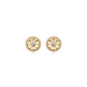 Brinco flor zircônia ouro semijoia 24a01042