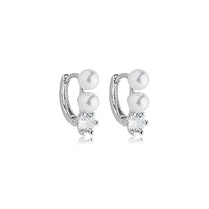 Brinco argolinha pérola zircônia ródio semijoia 24a01025