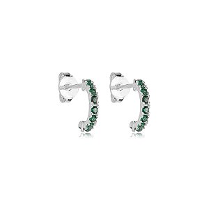 Brinco meia argolinha segundo furo zircônia verde prata 925 4744005