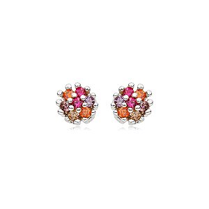 Brinco mini flor zircônia colorida prata 925 4744805