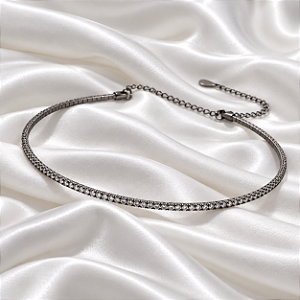 Colar Aro Choker Zircônia Ródio Negro Claro Semijoia 7763