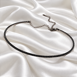 Colar Aro Choker Zircônia Black Ródio Negro Semijoia 7763