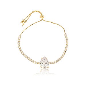 Pulseira gravatinha zircônia gota ouro semijoia 376