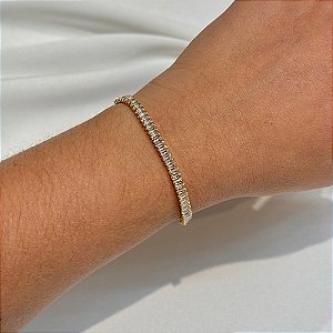 Pulseira gravatinha zircônia baguete ouro semijoia 455