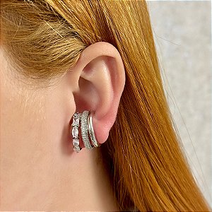 Brinco ear hook aros zircônia ródio semijoia E10389