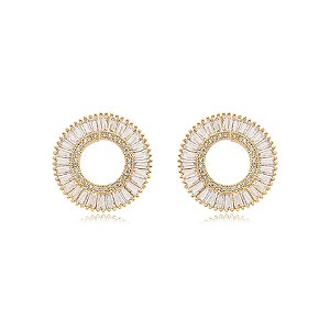 Brinco círculo zircônia baguete ouro semijoia E240221