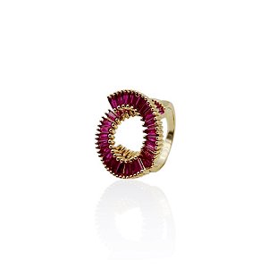 Anel círculo zircônia pink ouro semijoia JZ-240222