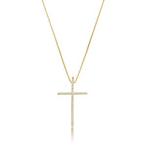 Colar crucifixo zircônia ouro semijoia