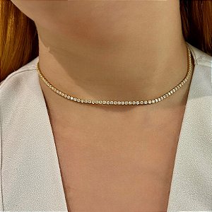 Colar choker zircônia ouro semijoia